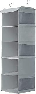 Hanging Storage with 5 Shelves Wardrobe Closet Organiser, Storage Shelves Unit with 6 Pockets for Clothes - Grey(30 x 30 x 108cm)