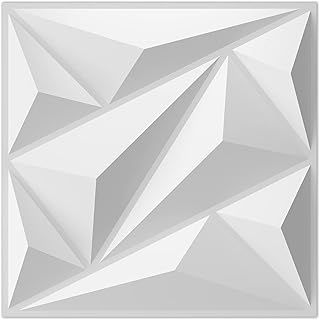 Art3dwallpanels PVC 3D Wall Panel Diamond for Interior Wall Decor in White, 3D Textured Wall Panels, Pack of 33 Tiles