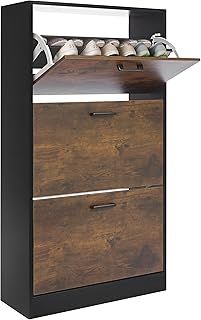 Blisswood 3 Drawer Shoe Cabinet, Wooden Shoe Storage Organiser Cupboard Unit Hallway Furniture, freestanding Entryway 3 tier Modern Shoes Rack Cabinet Footwear Stand for Shoes (Black & Rustic)