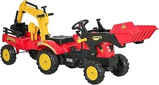 HOMCOM Kids Children Pedal Go Kart Ride On Toy Car Excavator Tractor w/Moving Bucket Steering Wheel Removable Digger For 3-6 Years
