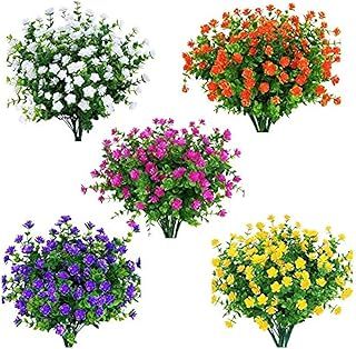 Amajoy 15 Bundles Outdoors Artificial Flowers Faux Plastic Greenery UV Resistant Shrubs Plants for Indoor Vase Outside Hanging Plants Pot Garden Porch Décor Wedding Farmhouse Decoration