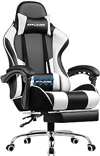 GTPLAYER Gaming Chair,Computer Chair with Footrest and Lumbar Support, Height Adjustable Gaming Chair with 360°-Swivel Seat and Headrest for Office or Gaming White