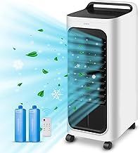 Evaporative Air Cooler, 3 in 1 Mobile Portable Air Cooler with Digital Display, Humidifier, Portable Cooler Fan with 2 Ice Boxes, 5L Water Tank, 80W, 3 Speeds, Remote Control, 7H Timer,for Home Office