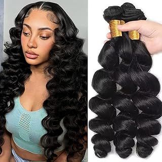 Huarisi Loose Wave 3 Bundles (22 24 26 Inch), Brazilian Human Hair Loose Wave Weaves, 8a Unprocessed Brazilian Virgin Hair, Loose Deep Wave Hair Bundles, Natural Color Wavy Hair Extensions