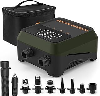 OutdoorMaster The Cachalot 2 Mini Paddle Board Pump, 20PSI High Pressure SUP Air Pump, Intelligent Dual Stage Inflation & Auto-Off, Deflation Function, 12V DC Car Connector for Inflatable SUP Boards