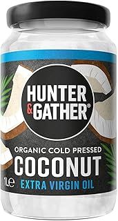 Hunter & Gather 100% Organic Cold Pressed Extra Virgin Coconut Oil 1l. Without Sugar, Cereals, Seeds and Palm Oil