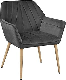 Yaheetech Velvet Tufted Vanity Chair, Modern Armchair with Flared Wide Arms and Metal Legs, Angled Back for Make up Room/Living Room/Bedroom, Dark Gray