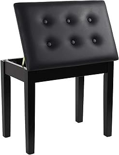 GRANDMA SHARK Piano Stool, Dressing Table Stool, Single Seat Keyboard Bench with Storage Compartment, Soft Faux Leather Padded Seat (Black)