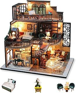 Cuteefun DIY Miniature Dolls House Kit for Adults to Build DIY Mini House Kit with Furniture DIY Miniature House Kit with Tools Make Your Own Craft House Model (Vintage Loft)