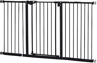 PawHut Dog Gate Stair Gate Pressure Fit Pets Barrier Auto Close for Doorway Hallway, 74-148cm Wide Adjustable, Black