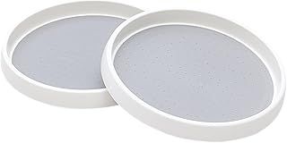 Roninkier Lazy-Susan Rotatable Spice Rack - 2-Pack 25cm Cupboard Organiser Turntable - Condiment Holder for Fridge Pantry Cabinet (White/Gray, 2)