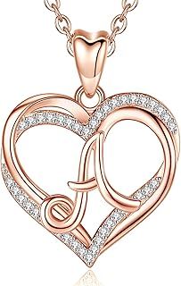 INFUSEU Heart Pendant Necklace Letter A-Z Alphabet Capital Jewelry Double Heart Initial Necklaces Cubic Zirconia CZ for Women Romantic Gifts, 20 Inch Chain