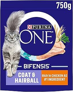 Purina ONE Adult Dry Cat Food Coat & Hairball, Rich in Chicken 750g, Pack of 4