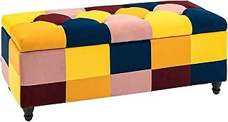 HOMCOM 114 x 47 x 47cm Velvet Storage Ottoman, Button-tufted Footstool Box, Toy Chest with Lid for Living Room, Bedroom, Multicoloured