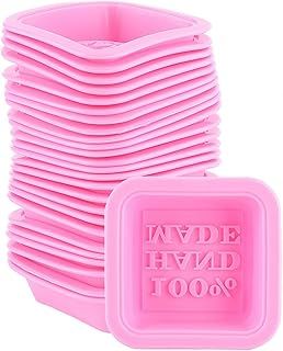 Soap Moulds for Soap Making Supplies 25pcs Homemade Square Craft Art Silicone Stamp Baking Mold for DIY Making Soap Candle and Baking Cake Bread(Pink)