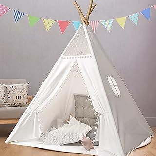 Anttyscar Teepee Tent for Kids Indoor Tents With Inner Pocket,Unique Reinforcement Part - Foldable Play Tent Canvas Childrens Tents for Girls & Boys,Portable Indoor/Outdoor Tipi Play Tent