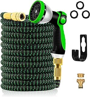 Expandable Garden Hose Pipe, Upgraded 3-Layer Latex No-Kink Flexible Water Hose, 3/4"&1/2" Metal Connectors, 10 Function Spray Nozzle 50FT
