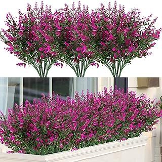 NANQWIN Artificial Flowers,12 Bundles Artificial Shrubs Bushes,Fake Flowers UV Faux Plants,Faux Plants Outdoor - Artificial Outdoor Plants and Flowers for Home Garden Wedding (6 colors)