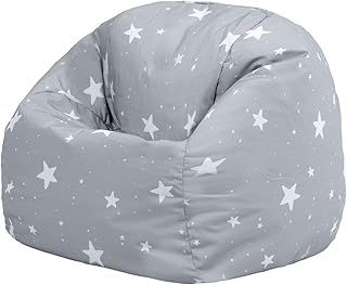 Star Print Kids Bean Bag, Grey, Kids Bean Bag Chair with Filling Included for Girls and Boys, Childs Chair, Beanbags for Children, Nursery Décor, Playroom Décor, Bedroom Accessories