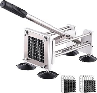 Chip Cutter Machine, Professional Potato Chipper Stainless Steel French Fry Cutter with 1/2 inch Blade & 3/8 inch Blade for Potato Carrot Cucumber Vegatable