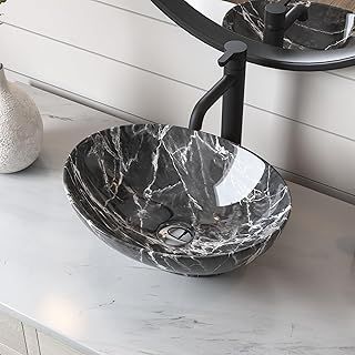 Bathroom Vessel Sink, DeerValley Ceramic Countertop Wash Basin, Oval Porcelain Cloakroom Sink Bowl Vanity Sink Art Deco Basin - 40 x 33 x 14.5cm (Black, DV-1V0089)
