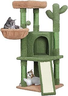 Yaheetech Cactus Cat Tree, Cute Cat Tower for Indoor Cats, Cat Scratching Post Multi-Level Cat Condo Climbing Tree w/Hanging Ball & Basket & Ramp, Cat Activity Centre Play House Furniture