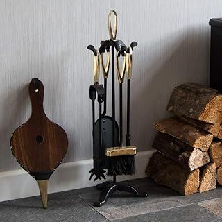 Fire Vida Buxton Companion Set, Metal, Black/Brass, 5-Piece