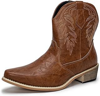 Women's Western Cowboy Boots Cowgirl Boots Classic Pointed Toe Chunky Heel Mid Calf Ankle Boots