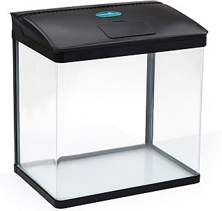 AllPondSolutions Nano Fish Tank with Filter and Light - Rectangular Aquarium Tank with LED Light, Tray Filter System, Curved Glass Front, 90° Tilting Hood - Cold Water Tropical Fish Tank - 29L, Black