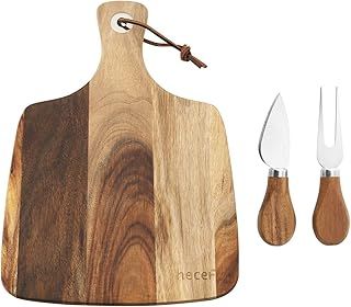 hecef Cheese Board set 3,a Acacia Wood Cheese Plate & a Cheese Knife & a Cheese Fork, Perfect Cheese Platter Slate Board Cheese Serving Board (Cheese board with 2 knives)