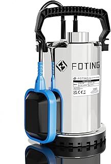 FOTING 400W Stainless Steel Submersible Water Pump for Dirty/Clean Water, 8250 L/H Electric Sump Pump with Float Switch, Portable Water Pump to Empty Pool, Drainage Pump for Pools, Hot Tub, Ditches