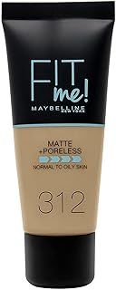 Maybelline Fit Me Foundation, Medium Coverage, Blendable With a Matte and Poreless Finish, For Normal to Oily Skin, Shade: 312 Golden, 30ml