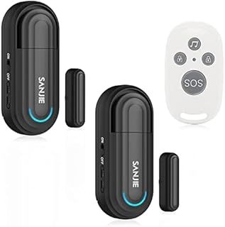 SANJIE Door Window Alarm with Remote for Home Security Kids Safety Demetia Patients SleepWalking,Door Window System for Shed Garage Burglar Anti-theft Alarms Security,4 Modes 0-120dB,Battery Included