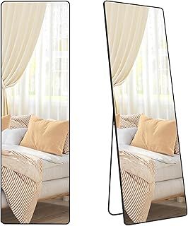 SONGMICS Full Length Mirror, 160 x 50 cm, Rectangle Full Body Mirror with Stand, Aluminium Alloy Frame Floor Mirror, Tempered Glass, for Bedroom, Living Room, Cloakroom, Ink Black LFM030B01