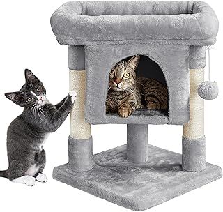 Yaheetech 59cm Basic Cat Tree Tower, Cat Scratching Post w/Oversized Perches, Condo and Hanging Ball, Cat Furniture Cat House for Cats Kittens Pets, Light Grey