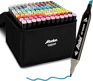 120 Color Marker Set,Dual tip Alcohol Markers Colouring Pens Permanent Art Markers Set for Adults & Kids Painting, Coloring, Sketching, Highlighting,Underlining and Drawing