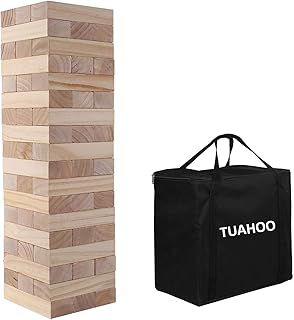 TUAHOO Garden Games Giant Tumble Tower (Stack 0.6 M up to 1.5 M), Large Tumbling Timber Wooden Blocks Stacking Game for Kids Adulits Family Indoor Outdoor Fun
