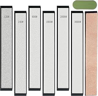 CWOVRS Diamond Sharpening Stones, 6 PCS Diamond Whetstones Knife Sharpening Kit Base- 120#, 240#, 600#, 1000#, 2000#, 3000#, 1 Paste, 1 Leather Strop for Fix Angled Knife Sharpeners