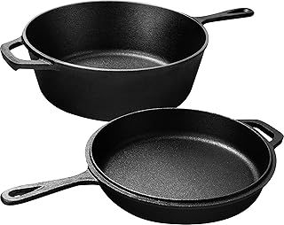 3.0L,3.2 Quart Pre Seasoned Cast Iron Combo Cooker Dutch Oven with Lid, 10.25 Inch, 26 cm Dual Function Skillet Pot with lid, Cast Iron Casserole Dish with Lid