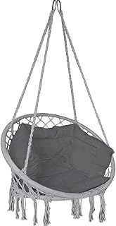 VOUNOT Hanging Chair with Cushion, Macrame Hammock Swing Chair for Bedroom, Balcony, Patio, Garden, Indoor or Outdoor, 265LBS Capacity, Grey