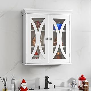 YITAHOME Bathroom Cabinet, White Bathroom Wall Cabinet with Glass Door, Bathroom Cabinet Wall Mounted, Small Kitchen Wall Cabinets Adjustable Shelves, Wall-Mounted Storage Cabinet (White)