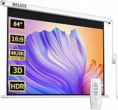 WASJOYE 84"Motorized Projector Screen Electric Diagonal Automatic Projection 16:9 8K HD Movies Screen for Home Theater Cinema Office Video Game Indoor W/Remote Control and Wall/Ceiling Mount