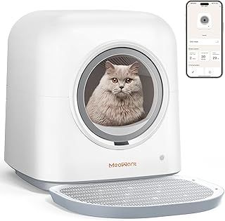 Meowant Self Cleaning Cat Litter Tray, Automatic Cats Toilet Safety Anti-Pinch, Enclosed Litter Pan for Multiple & Big Cat, APP Control, 60L XL Extra Large Smatr Pet Litter Box with Mat Liners, White
