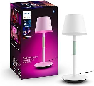 Philips Hue Go Smart Portable Table Lamp [Downlight - White] White & Colour Ambiance LED with Bluetooth. for Home Indoor Lighting, Bedroom, Livingroom, Diningroom, Office. Works with Alexa