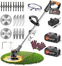 Jwdj Strimmer 21V Cordless Grass Trimmer, Cordless Strimmer with 2 Pieces of Li-Ion Batteries for all your Garden Clearing, Weed and Tree Cutting Needs