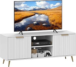 HOMCOM Modern TV Stand Cabinet for TVs up to 55", TV Unit with 2 Open Shelves and 2 Cabinets, Entertainment Centre with Cable Management for Living Room, White