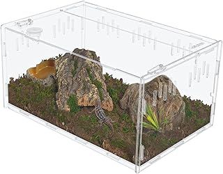 Large Reptile Feeding Box 29x20x15cm, Transparent Acrylic Terrarium Reptile Habitat Breeding Box Insect Feeding with Vents Anti-Escape Design for Pet Snake Lizard Spider Frog