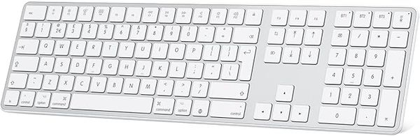 OMOTON Bluetooth Keyboard for Apple MacBook/iMac/MacBook Pro/Air/Mac OS, Rechargeable+Multi-Device, QWERTY UK Layout, Silver and White
