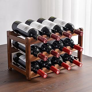 Glsety 12 Bottle Wooden Wine Rack,3 Tier Free Standing Wine Storage Holder,Retro Minimalist Style Home Decorations Wine Display Shelves for Cabinet,Cupboard,Countertop (3 Tier)