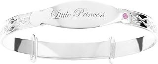Dolce Valentina DV Silver Baby Christening Bracelet - Expander Bangle in 925 Solid Silver with Pink Cubic Zirconia - Perfect for Baby Girls (0-1 Year)